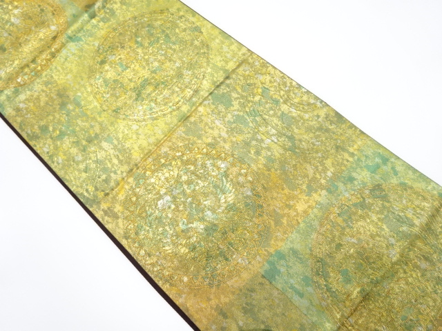 引箔絵皿に花鳥模様織出し袋帯